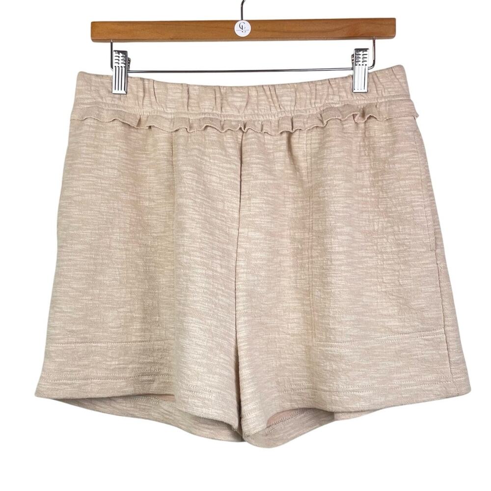 Listicle Tan Brown Stretch Waistband Ruffle Accent Comfortable Shorts Pockets